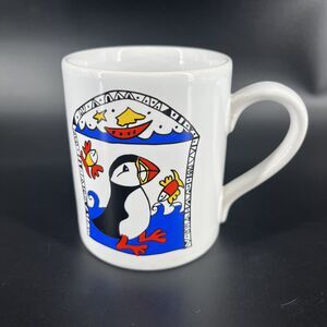Sarah Collins For Mclaggan Smith Small White Mug Coffee Cup Puffins Fish Boat